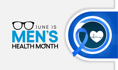 Men's health month is observed every year in June, it is used to raise awareness about health care for men and focus on encouraging boys to practice and implement healthy living decisions. Vector art.