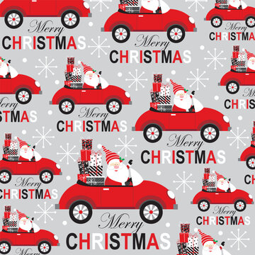 christmas seamless pattern with santa on the car