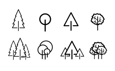 Tree Icon Collection. Editable Vector Illustration Outline Stroke. Transparent Background.