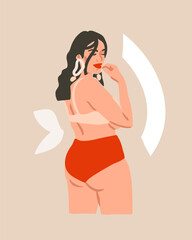 Hand drawn vector abstract trendy graphic contemporary modern art,aesthetic fashion illustration with bohemian,beautiful modern female,minimalistic trendy style. Vector woman body abstract drawing.
