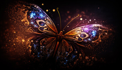 illustration of a color butterfly, abstract color background, generative ai.