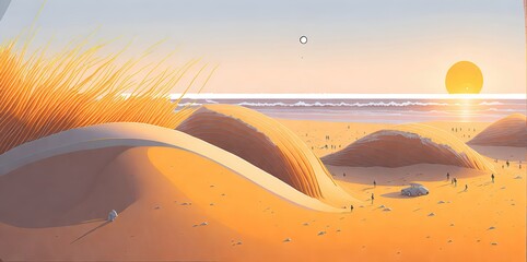 Naklejka na ściany i meble Sand dunes on the background of the sea.