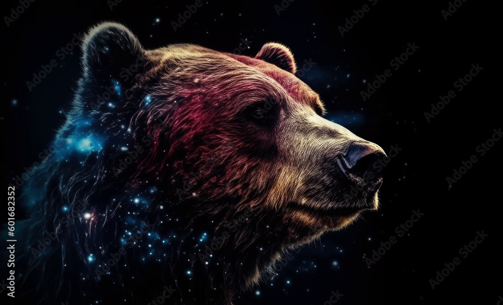 Poster bear in cosmic space. generative ai.