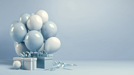 A bunch of balloons are on a blue background with a blue background.
