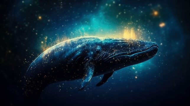 Painting of whale in sea, generative ai.