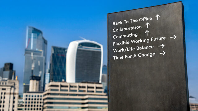 Different Ways Of Working On A Sign In Front Of The City Of London
