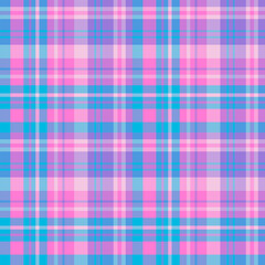 Seamless pattern in exciting blue, pink and violet colors for plaid, fabric, textile, clothes, tablecloth and other things. Vector image.