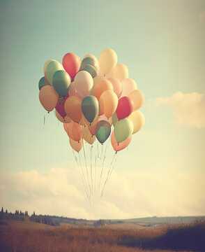 Colored balloons on the background of the sky.