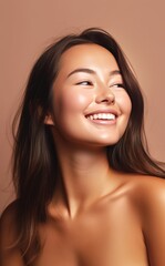 Young woman showing off healthy skin after skincare routine. Generative AI.