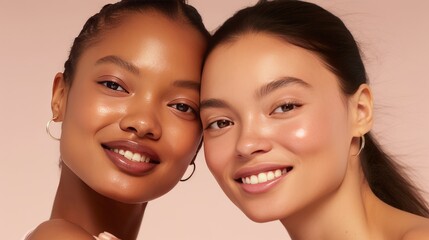 Natural Beauties with flawless skin. Generative AI.