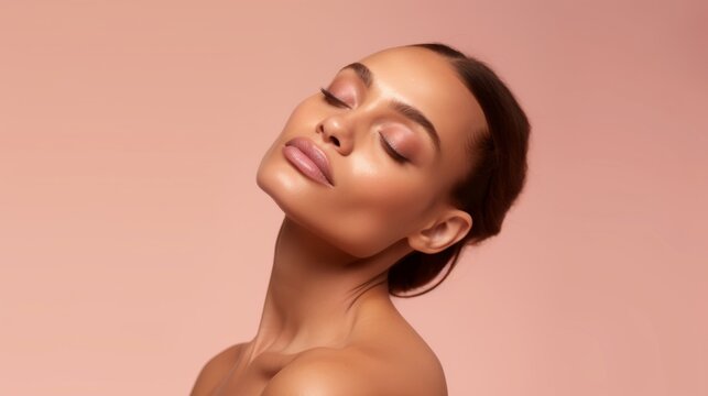 Beauty Skincare: Smiling Woman Healthy Facial Skin. Generative AI.