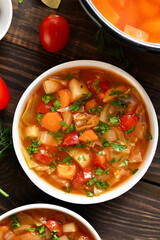 Cabbage soup in bowl