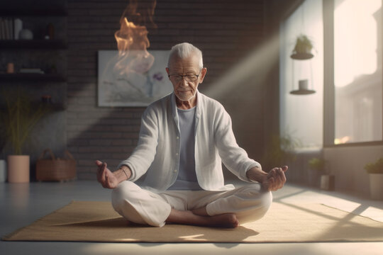 Generative Ai. an old man meditating in a yoga pose