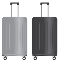 Gray and black suitcase on wheels icon, vector, illustration, symbol