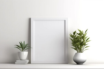 Generative Ai. a white shelf with a white frame and plants