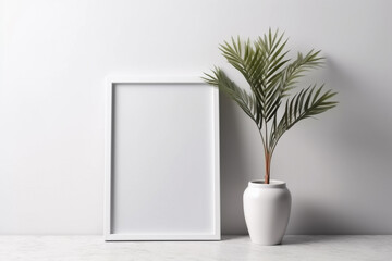 Generative Ai. a close up of a plant in a vase next to a picture frame