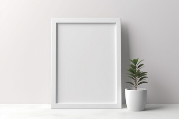 Generative Ai. white frame mockup with plant in a pot