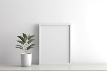 Generative Ai. a white frame with a plant in it on a shelf