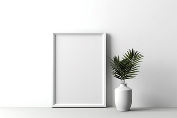 Generative Ai. empty white frame and plant in a vase