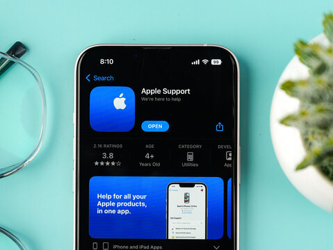 West Bangal, India - February 20, 2023 : Apple support app on phone screen stock image.