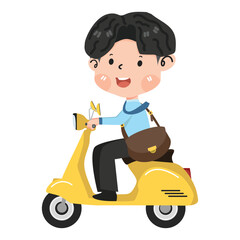  Cartoon funny Businessman riding motorcycle