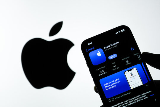 West Bangal, India - February 20, 2023 : Apple support app on phone screen stock image.