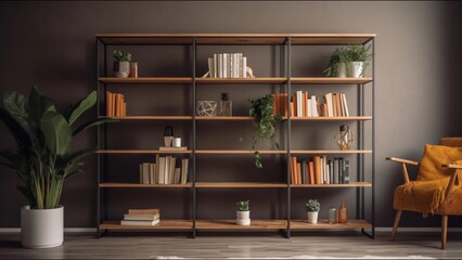 room with bookcase, office room, Zoom Virtual Background - obrazy, fototapety, plakaty