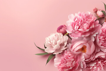 pink peonies on a pink background. Generative Ai
