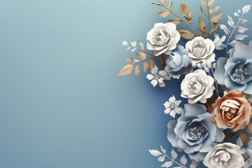 decorative christmas flower arrangement on blue background with place to insert. Generative Ai. 