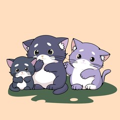illustration family of kittens, three cute kittens