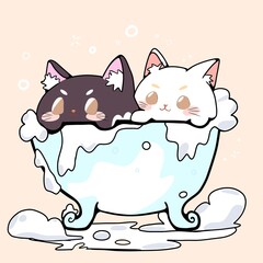 illustration of two kittens in a bubble bath