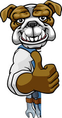 Bulldog Mascot Plumber Mechanic Handyman Worker