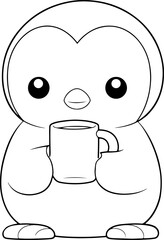 Penguin vector illustration. Black and white coloring book or page for children