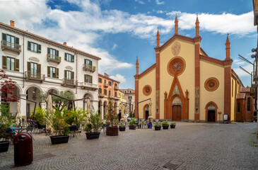 Pinerolo, Turin, Piedmont, Italy - April 29, 2023: San Donato Cathedral (10th - 15th cent.) in San...