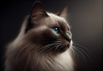 Beautiful photo Birman cat concept, contemporary natural and mood social background. 
Generative AI technology.