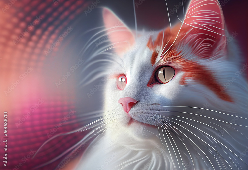 Aufkleber Savannah cat from smooth elegant transparent fabric on bright bokeh background 3d pink and peach colors. 
Generative AI technology.