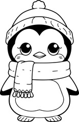 Penguin vector illustration. Black and white coloring book or page for children