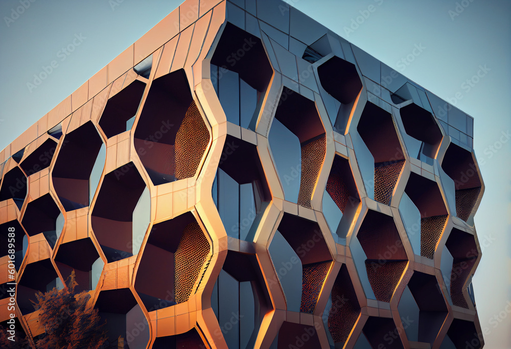 Fototapete a glass-walled structure with a façade that incorporates a unique pattern of textured and clear glas