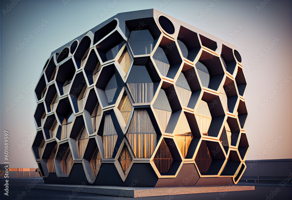 Leinwandbilder A glass-walled structure with a façade that incorporates a unique pattern of textured and clear glass panels.
Generative AI technology.