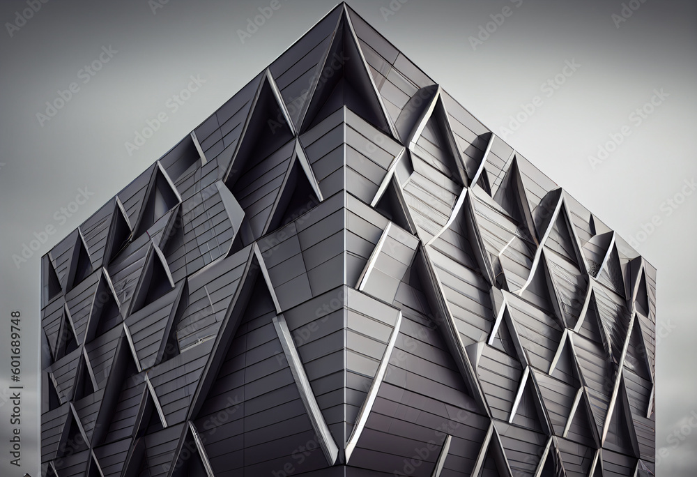 Aufkleber a modern tower with a façade that incorporates a series of curved glass panels. generative ai techno