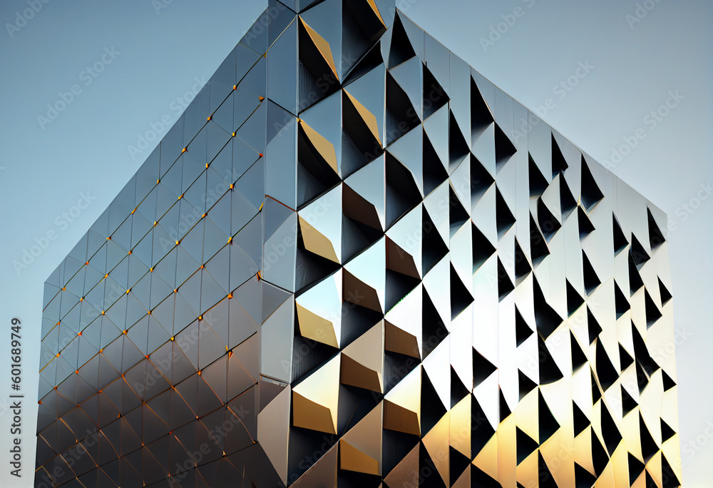 Aufkleber a modern tower with a façade that incorporates a series of curved glass panels. generative ai techno