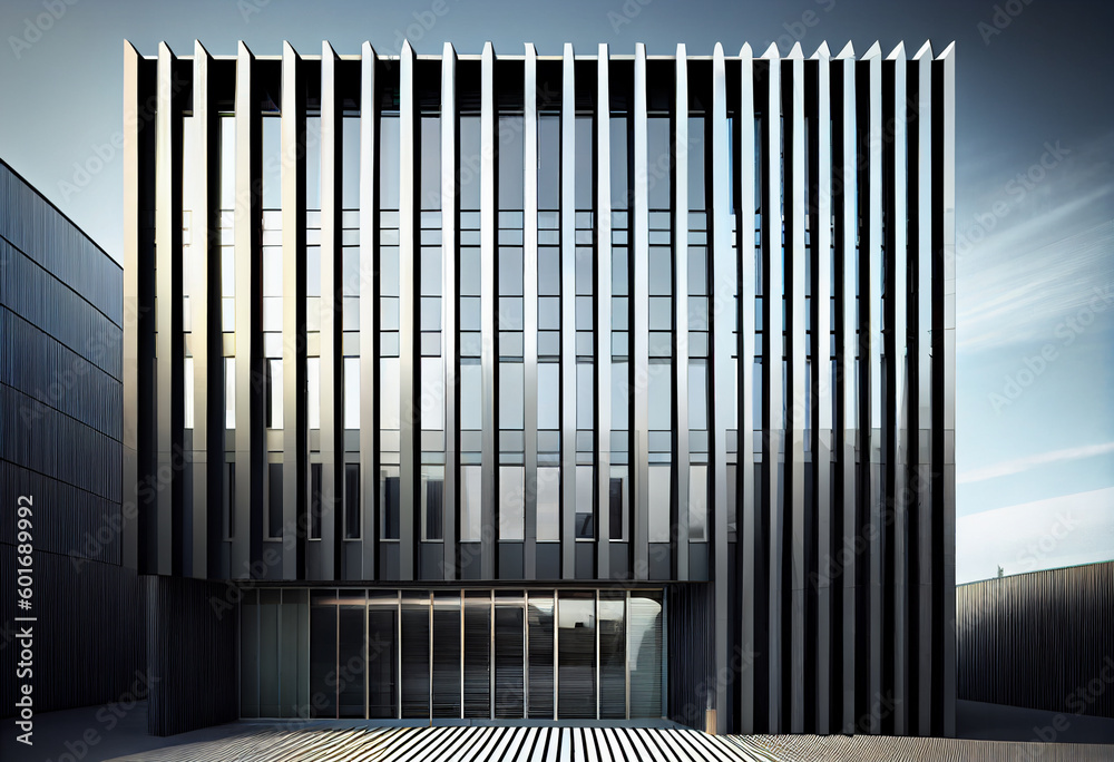 Aufkleber A sleek and modern glass building with a reflective exterior, featuring minimalist lines and a distinctive shape. Generative AI technology.