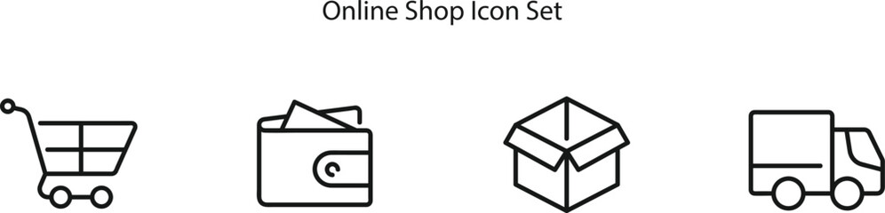 Online shopping line icons set. Shopping, Online, E-commerce, Purchasing, Buy, Shopping-Cart, Marketplace illustration outline concept symbols and signs
