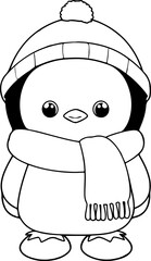 Penguin vector illustration. Black and white coloring book or page for children