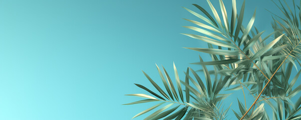 palm tree leaves on a blue background. Generative Ai
