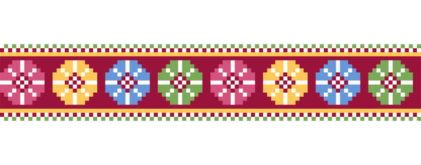 Colorful vector border pattern, ornament for textile or fabric. Carpathian Lemky geometric print. Pixel art, vyshyvanka, cross stitch. Ukrainian folk, ethnic colorful border pattern