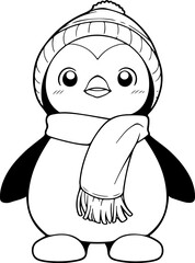 Penguin vector illustration. Black and white coloring book or page for children