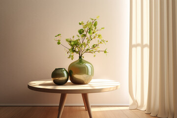 two vases on top of a round table. Generative Ai