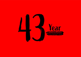 43 Years Anniversary Celebration logo on red background, 43 number logo design, 43th Birthday Logo,  logotype Anniversary, Vector Anniversary For Celebration, poster, Invitation Card