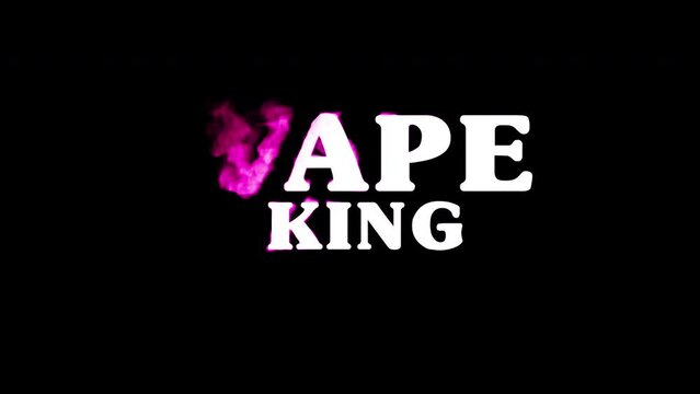 Elevate your visuals with a captivating stock video as wisps of smoke gracefully reveal the words "Vape King".. Perfect for vape projects, it adds mystery and allure to your creative endeavors.